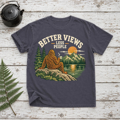 Better Views Less People Bigfoot Graphic Tee on Navy Premium Tee