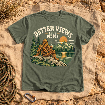 Better Views Less People Bigfoot Graphic Tee on Moss Premium Tee