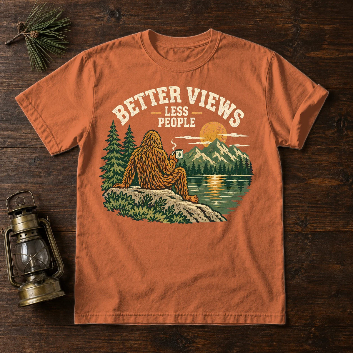 Better Views Less People Bigfoot Graphic Tee on Yam Premium Tee