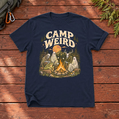 Camp Weird Spooky Campfire Graphic Tee on Navy Everyday Soft Tee