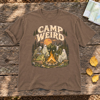 Camp Weird Spooky Campfire Graphic Tee on Espresso Premium Tee