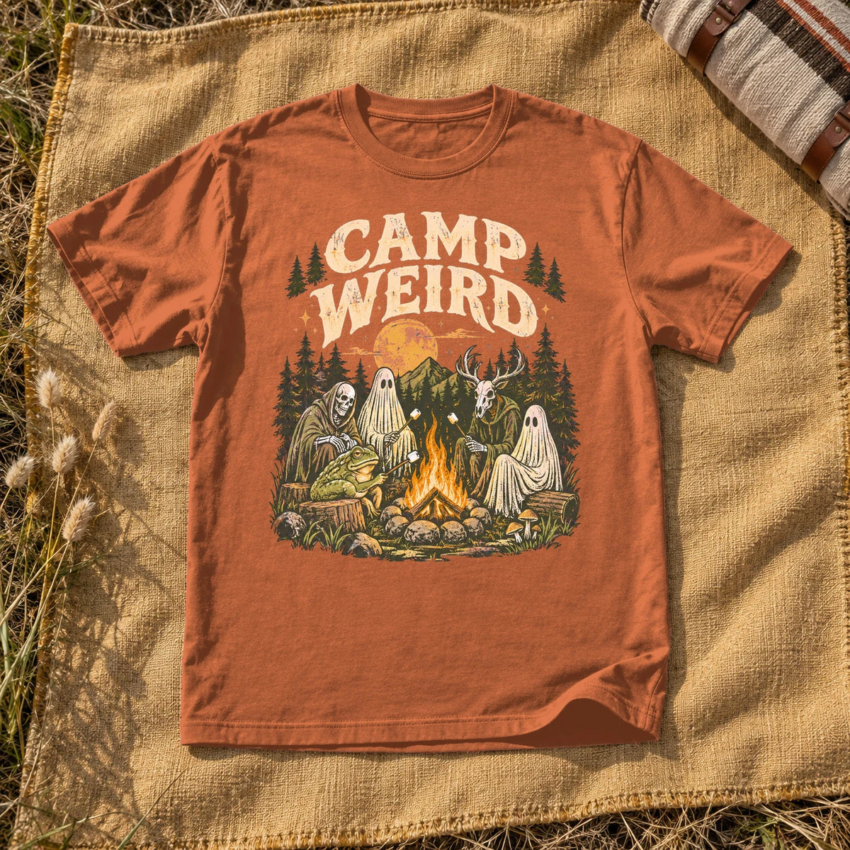 Camp Weird Spooky Campfire Graphic Tee on Yam Premium Tee