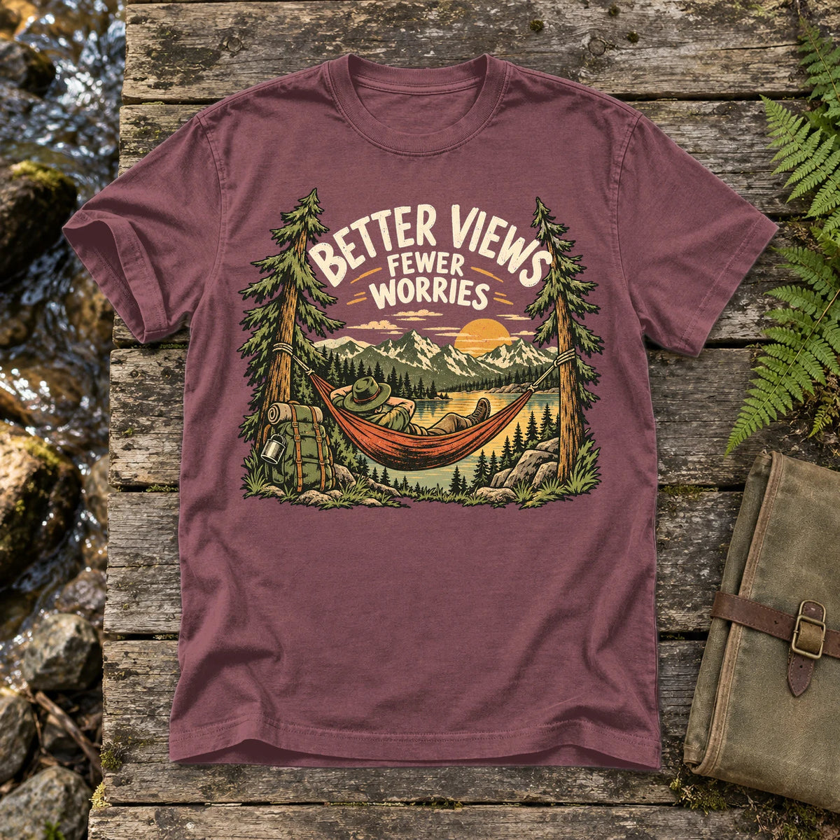 Better Views Fewer Worries Graphic Tee on Brick Premium Tee