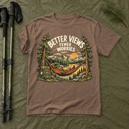 Better Views Fewer Worries Graphic Tee on Espresso Premium Tee