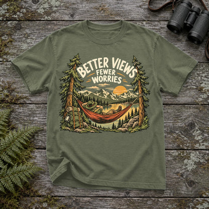 Better Views Fewer Worries Graphic Tee on Moss Premium Tee