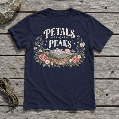 Petals Before Peaks Floral Mountain Graphic Tee on Navy Everyday Soft Tee