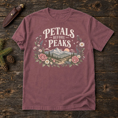 Petals Before Peaks Floral Mountain Graphic Tee on Brick Premium Tee