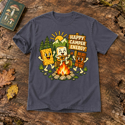 Happy Camper Energy Vintage Graphic Tee on Navy Premium Tee