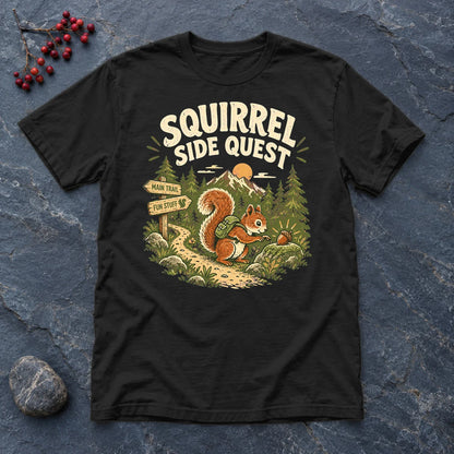 Squirrel Side Quest Graphic Tee on Black Everyday Soft Tee