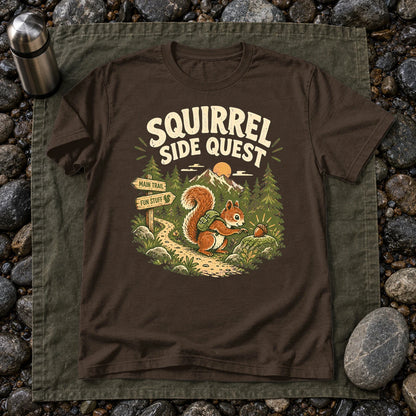 Squirrel Side Quest Graphic Tee on Dark Chocolate Everyday Soft Tee
