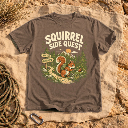 Squirrel Side Quest Graphic Tee on Espresso Premium Tee