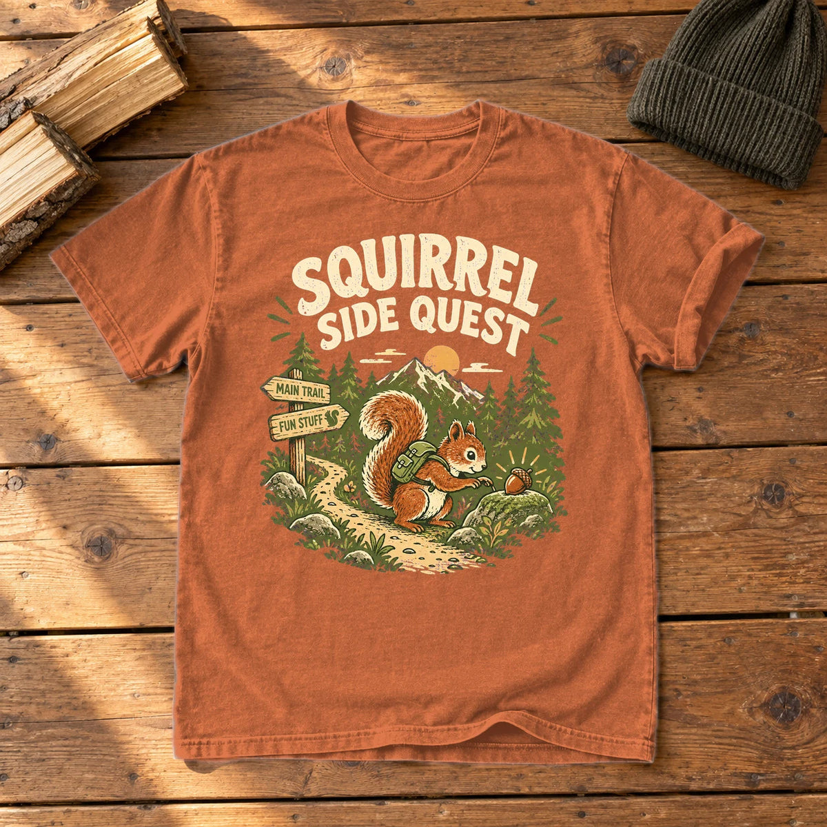 Squirrel Side Quest Graphic Tee on Yam Premium Tee